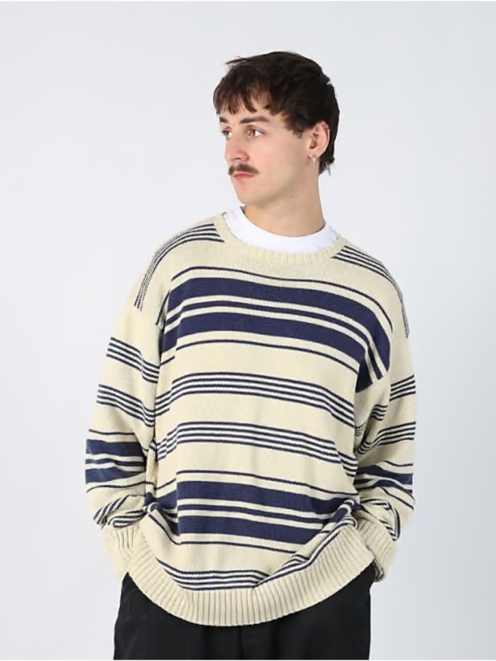 Polo by Ralph Lauren Cream and Navy Striped Crew Sweater